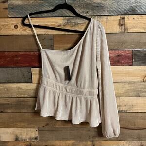 Tullea Gold Pleated Metallic One Shoulder Top Size‎ Large